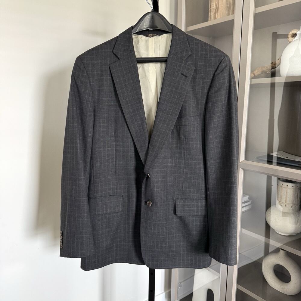 Paul Stuart Wool Cashmere Grey Windowpane Single Breasted Blazer Sport Coat 44L